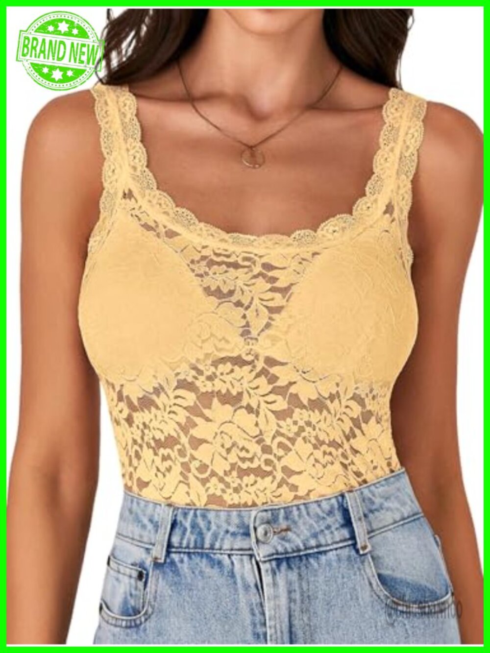 Women's Floral Lace Sleeveless Tank Top Spaghetti Strap Square Neck